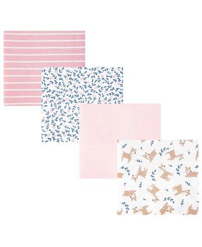 Hudson Baby Girl Cotton Poly Flannel Receiving Blankets 4-Pack, Loves Me Deerly, One Size