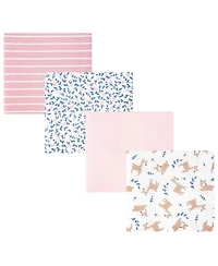 Hudson Baby Girl Cotton Poly Flannel Receiving Blankets 4-Pack, Loves Me Deerly, One Size