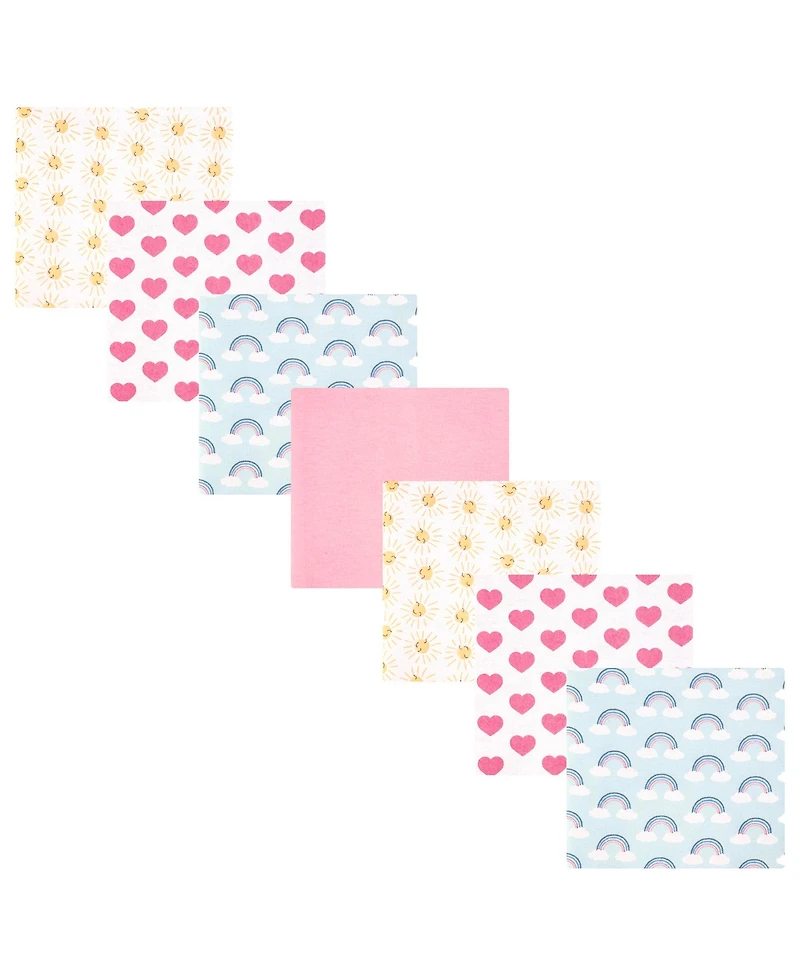 Hudson Baby Girl Cotton Poly Flannel Receiving Blankets Bundle, Cloudy Rainbow, One Size