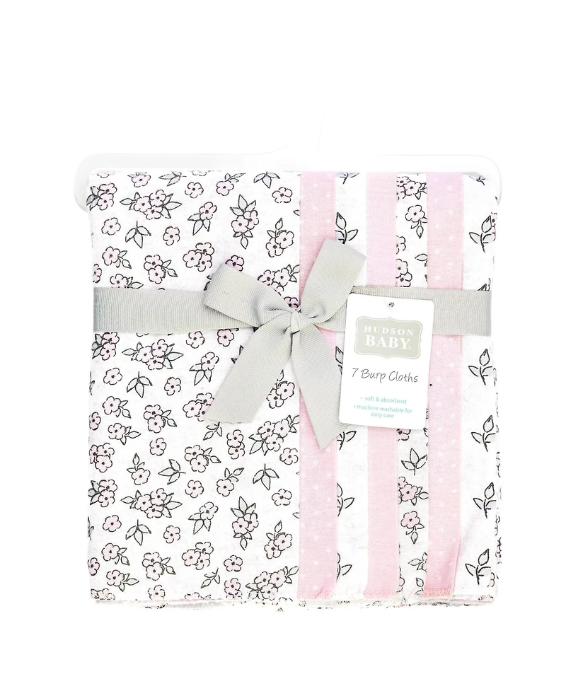 Hudson Baby Girl Cotton Poly Flannel Burp Cloths -Pack, Pink Primrose
