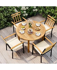 Sugift 5-Piece Acacia Wood Round Patio Dining Set with Cushions