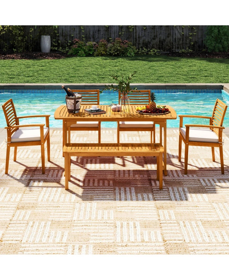 Sugift 6-Piece Outdoor Acacia Wood Dining Set with Umbrella Hole