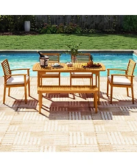 Sugift 6-Piece Outdoor Acacia Wood Dining Set with Umbrella Hole