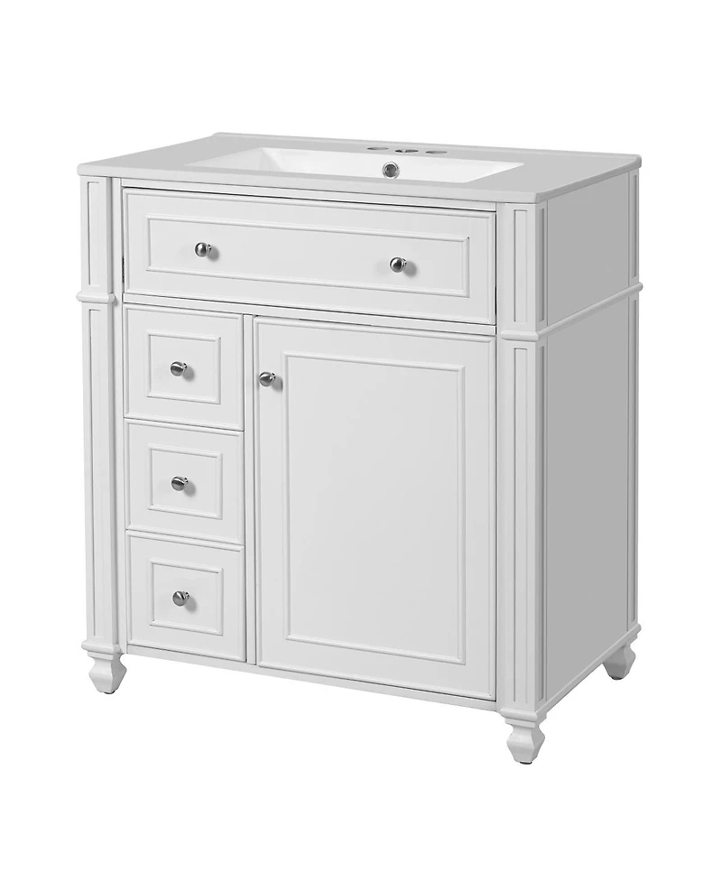 Sillysis Modern Bathroom Vanity with Sink, French Style Cabinet, Soft Close Drawers and Adjustable Storage for Small Spaces