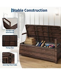 gaomon Home Wicker Storage Bench, Rattan Patio Chest with Cushion Seat and Hidden Compartment