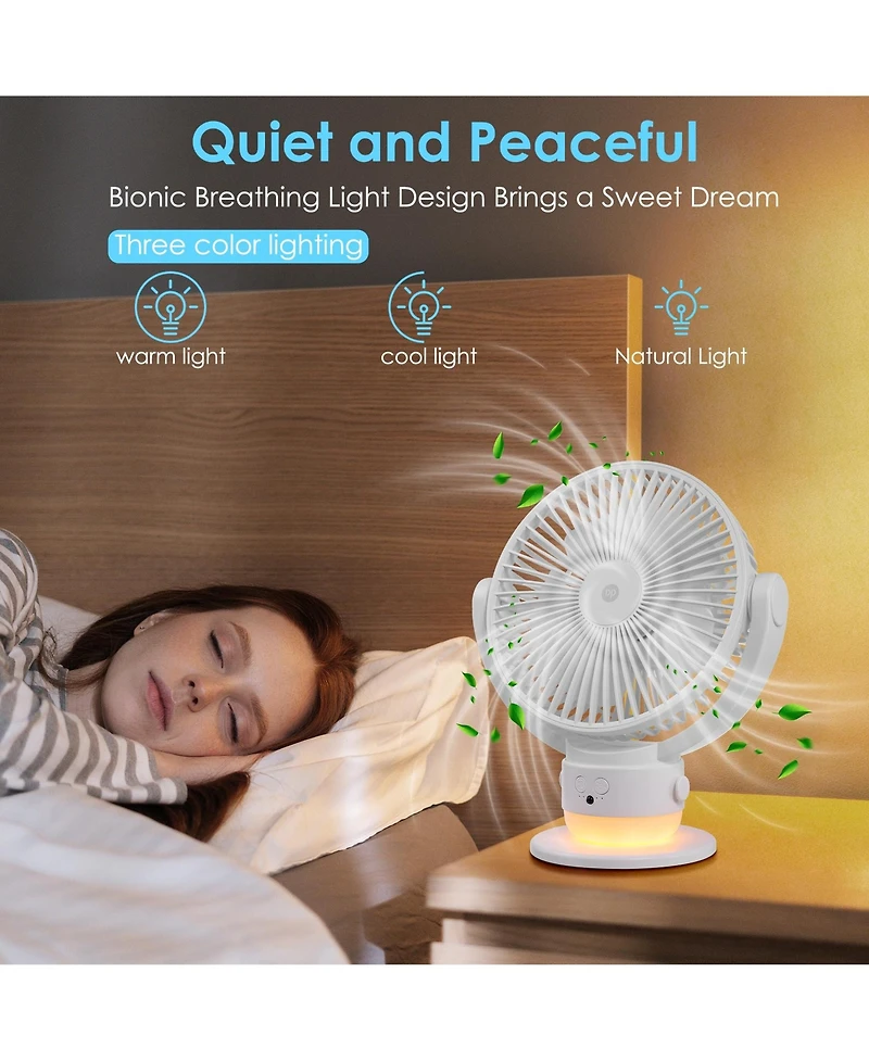 Gnuadz Portable Fan Wireless Remote Timer Led Night Light Oscillation Rechargeable Usb Camping 6000mAh