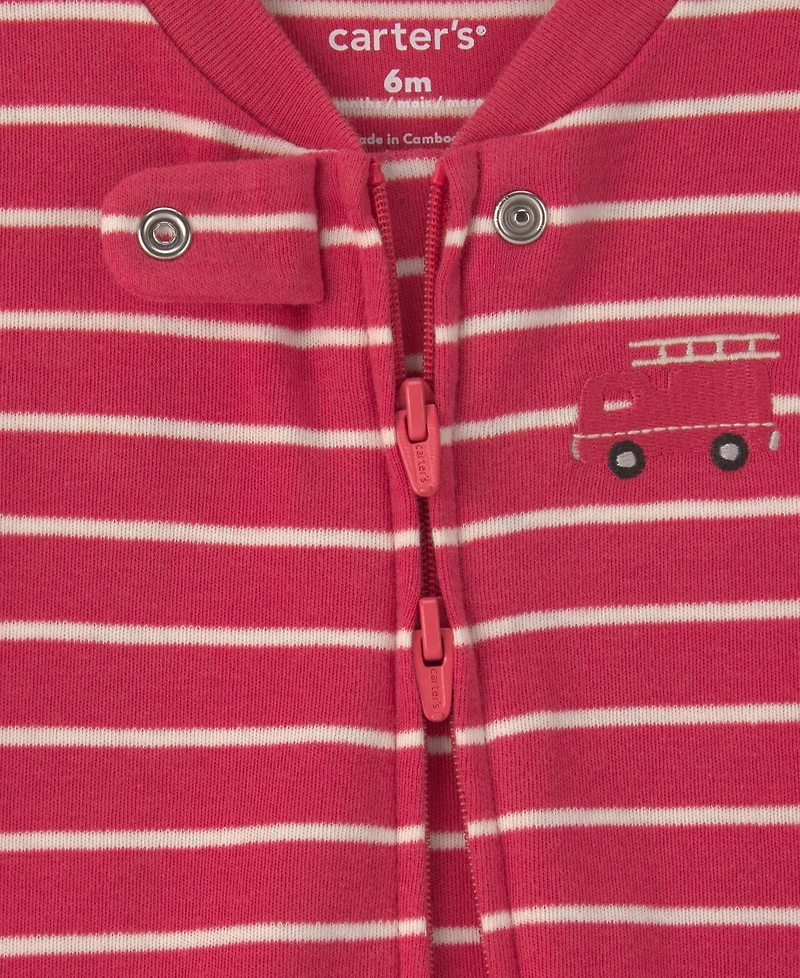 Carter's Baby Boy's Firetruck Striped Snug Fit Sleep & Play