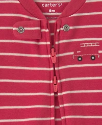 Carter's Baby Boy's Firetruck Striped Snug Fit Sleep & Play