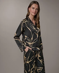 Donna Karan New York Petite Long-Sleeve Collared Neck Top