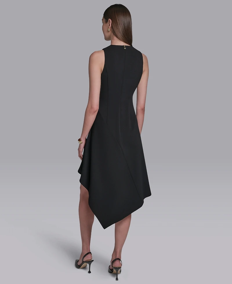 Halston Women's Keyhole Detail Sleeveless Asymmetrical Hem Midi Dress