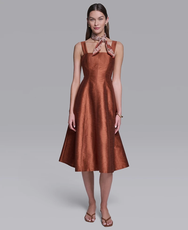 Halston Women's Sleeveless Detachable Scarf Detail Midi Dress