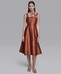 Halston Women's Sleeveless Detachable Scarf Detail Midi Dress