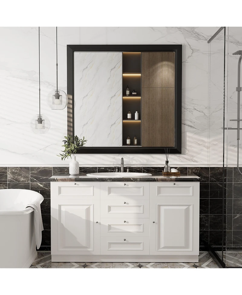 Apmir 38" x 40" Inch Thick Metal Framed Wall Mirrors for Bedroom