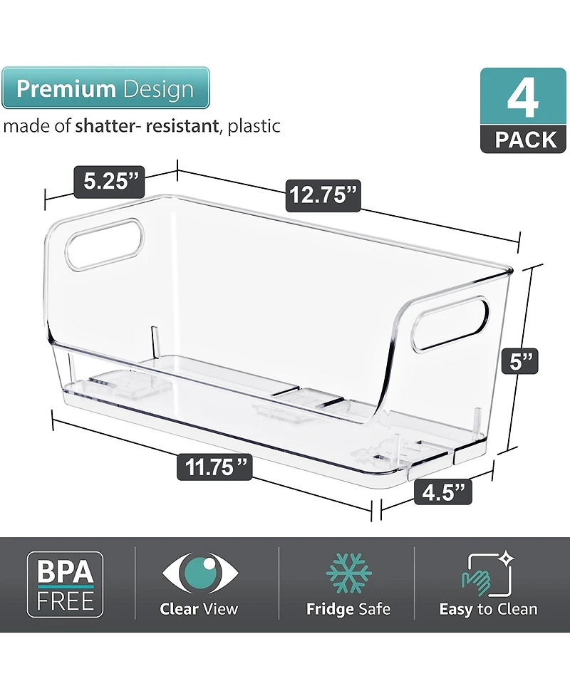 Sorbus 4 Pack Small Narrow Open Front Stackable Storage Bins for Kitchen and Pantry Organization