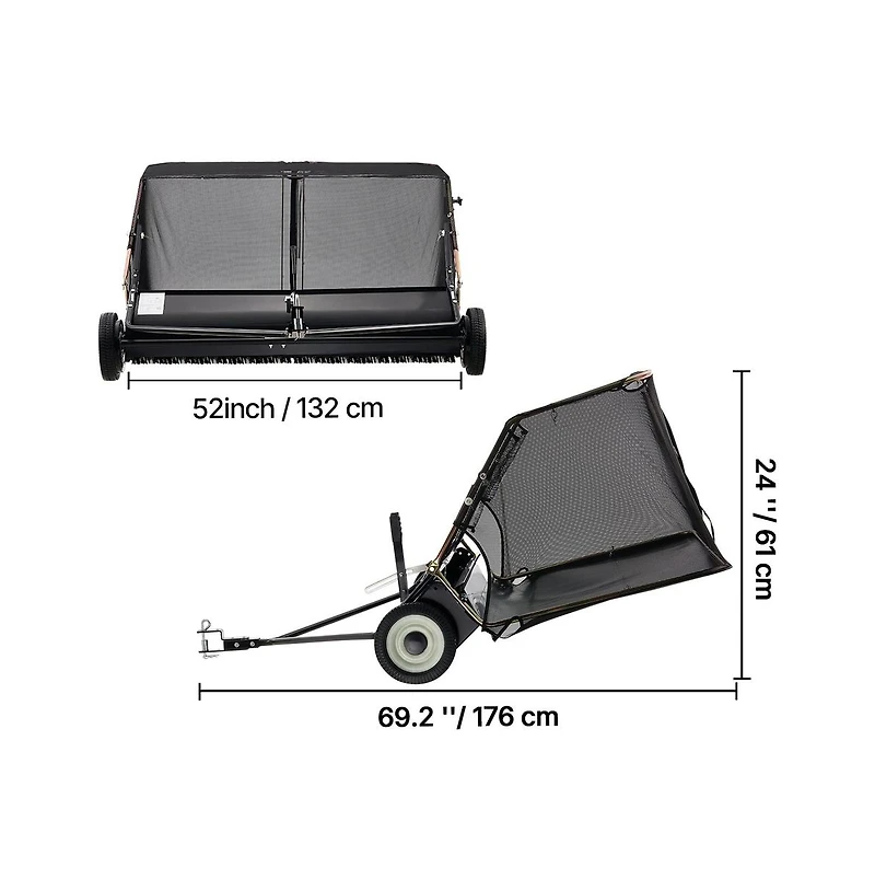 Sugift 52 in Tow Behind Yard Sweeper 26 cube.feet. Large Yard Sweeper