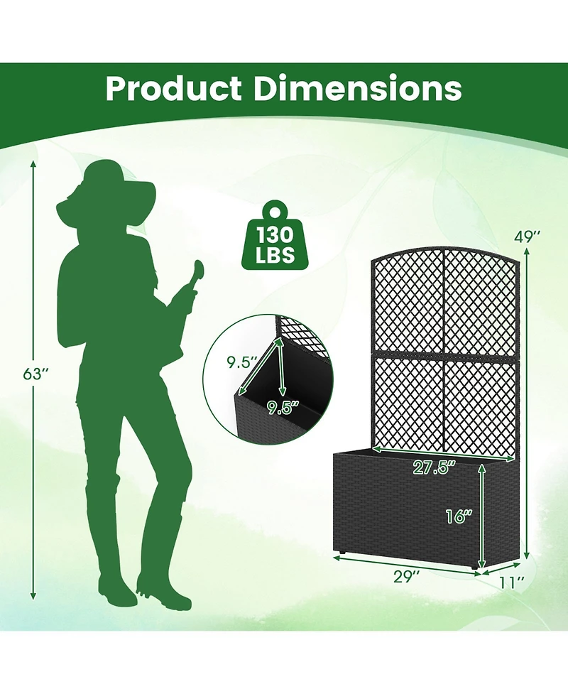Gymax Raised Garden Bed Trellis Wicker Planter Box Privacy Screen