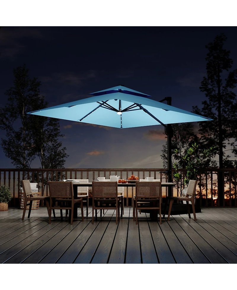 gaomon 10 ft 360degree(s) Rotation Solar Lights Cantilever Patio Umbrella with Base Included for Backyard
