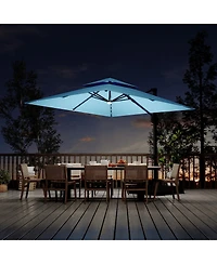 gaomon 10 ft 360degree(s) Rotation Solar Lights Cantilever Patio Umbrella with Base Included for Backyard