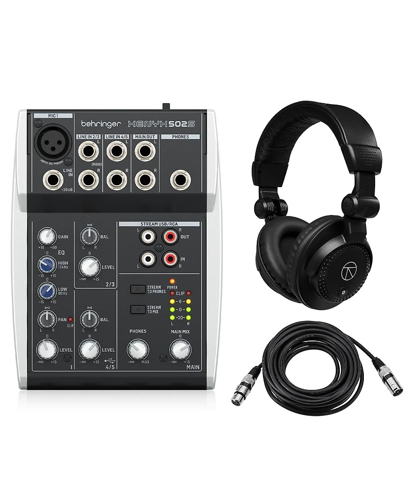Behringer Xenyx 502S Premium Analog 5-Channel Mixer, Bundle with TAPH100 Headphones and Xlr Microphone Cable