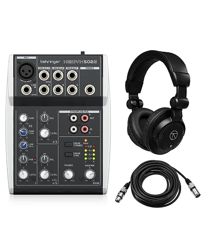 Behringer Xenyx 502S Premium Analog 5-Channel Mixer, Bundle with TAPH100 Headphones and Xlr Microphone Cable