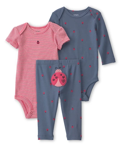 Carter's Baby Girl's Ladybug Bodysuit & Pant 3-Piece Set