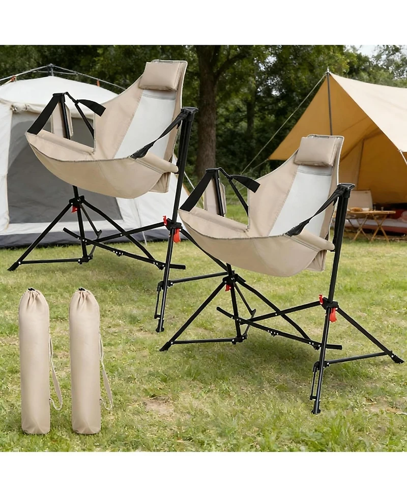 ECHTPeak Hammock Camping Chairs Set of 2, with Adjustable Backrest, Aluminum Alloy, Pillow Cup Holder, for Lawn Camp Fishing Hiking