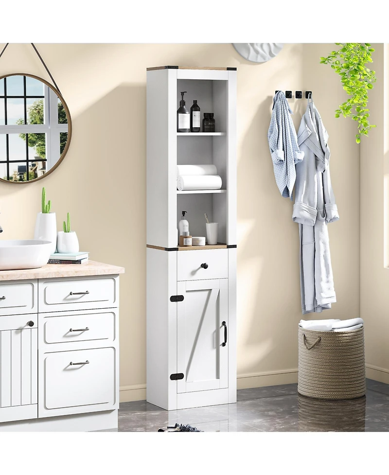 Gymax 68'' Tall Bathroom Cabinet w/ Barn Door Drawer and Adjustable Shelf for Laundry