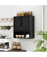 Gymax Bathroom Wall Cabinet w/Fluted Doors Adjustable Shelf Open Storage Cube Beige