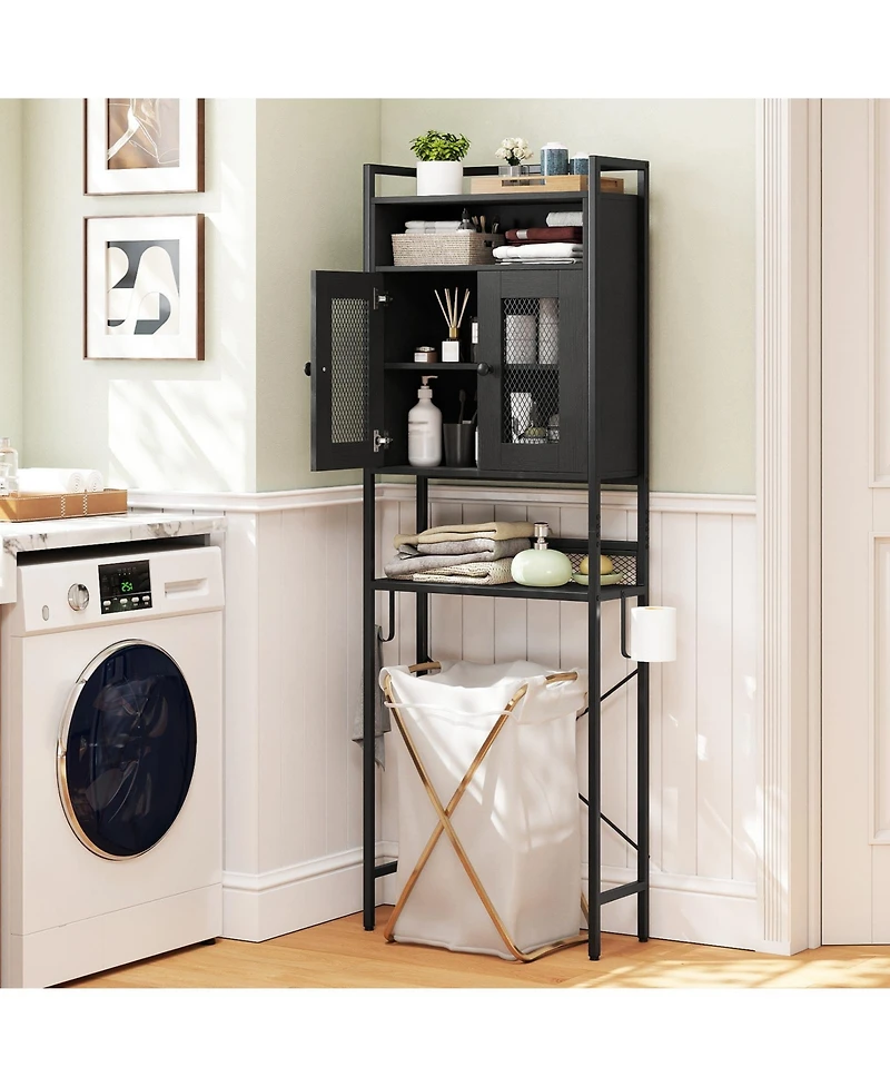 Gymax Over The Toilet Cabinet Bathroom Toilet Storage Organizer w/ Double Door Cabinet