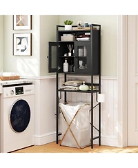 Gymax Over The Toilet Cabinet Bathroom Toilet Storage Organizer w/ Double Door Cabinet