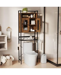 Gymax Over the Toilet Cabinet Space-saving Bathroom Storage Organizer w/ 2 Mesh Doors