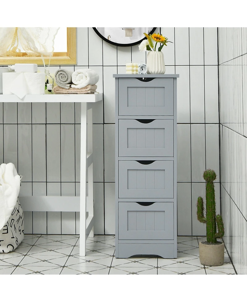 Gymax Bathroom Floor Cabinet Free Standing Storage Side Organizer W/4 Drawers