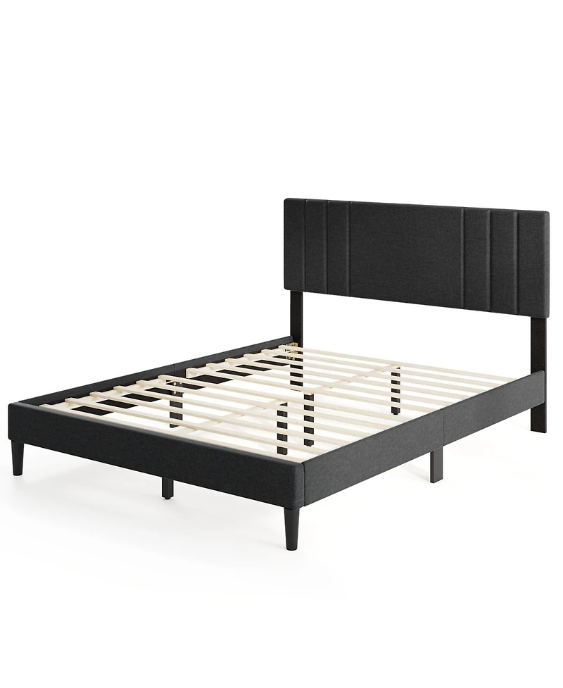 Slickblue Wooden Slat Bed Frame with Vertical Tufted Headboard