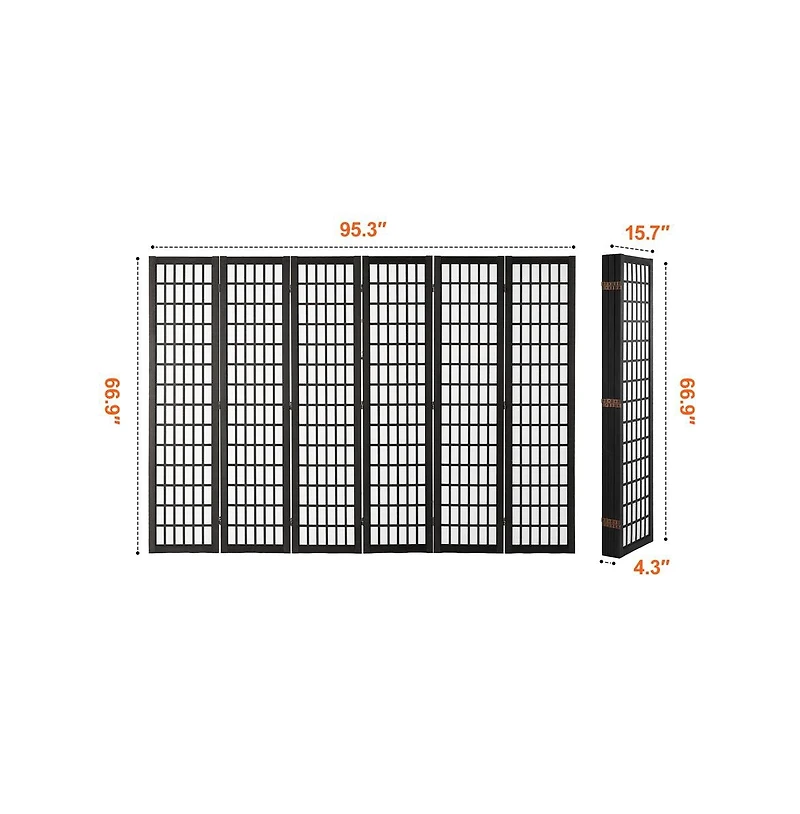 Sugift Room Divider 6 Panel Japanese Room Divider Folding Privacy Screen Indoor