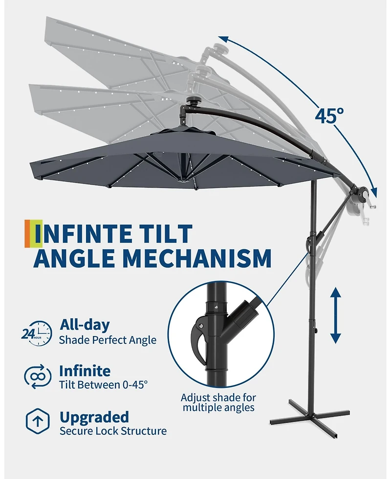 Gaomon Uv-Resistant Offset Patio Umbrella with Solar Led Lights for Backyard, Poolside