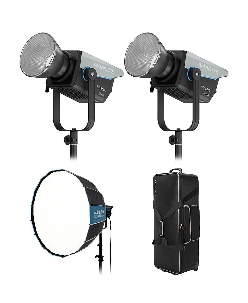 Nanlite Fc-500C 500W Rgbw Cob Led Video 2-Light Kit, Bundle with Rapid 90 Parabolic Softbox and Cb-06 Wheeled Hard Carrying Case