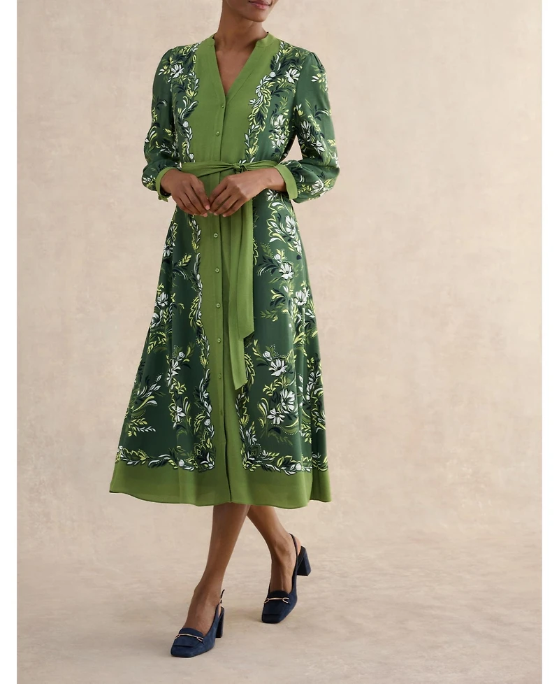 Hobbs London Women's Apolline Printed V-Neck Midi Shirt Dress
