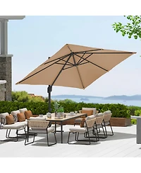 gaomon 10x10FT Heavy Duty Aluminum Cantilever Patio Umbrella, 360degree(s) Rotating Offset, Tan No Base