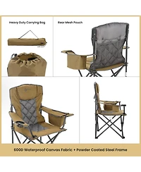 Arrowhead Outdoor Folding Camp Chair w/ Headrest, Cup and Wine Glass Holder, Armrest 6-can Cooler, Carry Bag, 550 lbs Capacity