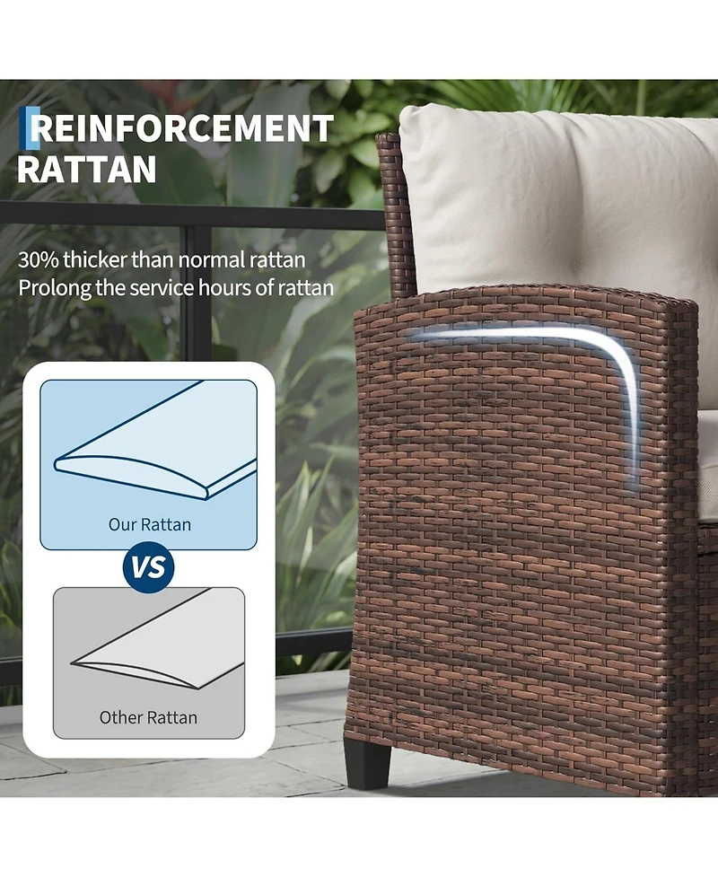 GarveeLife 3-Piece Outdoor Wicker Conversation Set with Cushions and Tempered Glass Table for Patio, Balcony, Porch or Garden