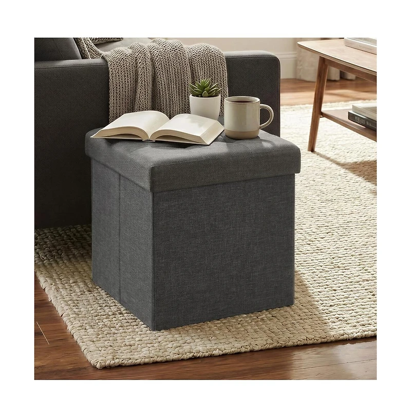 Slickblue Foldable Storage Footrest Stool Bench with Hidden Organizer Space