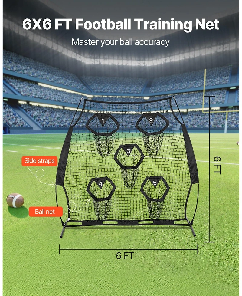 Mecale 6 x 6 Ft Football Throwing Net with 5 Pockets