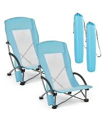 Mecale Folding Beach Chair High Back 330 lbs with Mesh Back 2 Pack
