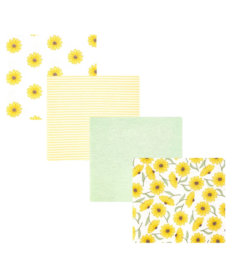 Hudson Baby Girl Cotton Poly Flannel Receiving Blankets, Yellow Daisy, One Size