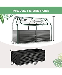Gymax Galvanized Raised Garden Bed w/ Cover Planter Box Mini Greenhouse Sliver and Clear