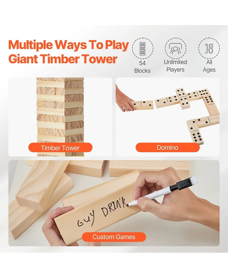 Mecale Tumbling Tower 54 Pine Wood Blocks with Storage Crate Multiple Games