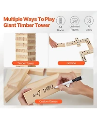 Mecale Tumbling Tower 54 Pine Wood Blocks with Storage Crate Multiple Games