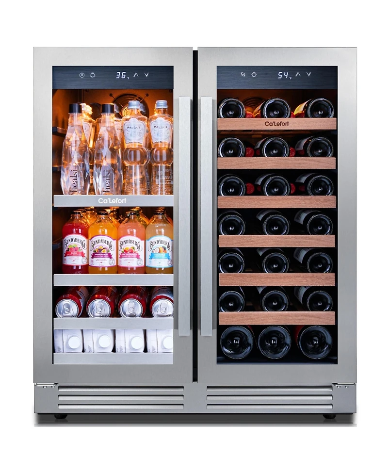 Ca'Lefort 30-inch Wine Beverage Refrigerator, 80 Can and 33 Bottle,Dual Zone, Stainless Steel French Door,for home bar
