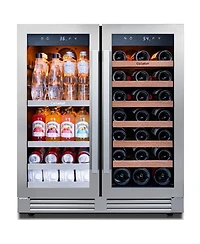 Ca'Lefort 30-inch Wine Beverage Refrigerator, 80 Can and 33 Bottle,Dual Zone, Stainless Steel French Door,for home bar