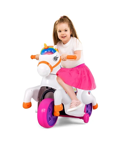 Mecale 12V Unicorn Ride on Toy with Training Wheels and Horse Riding Mode-Colorful